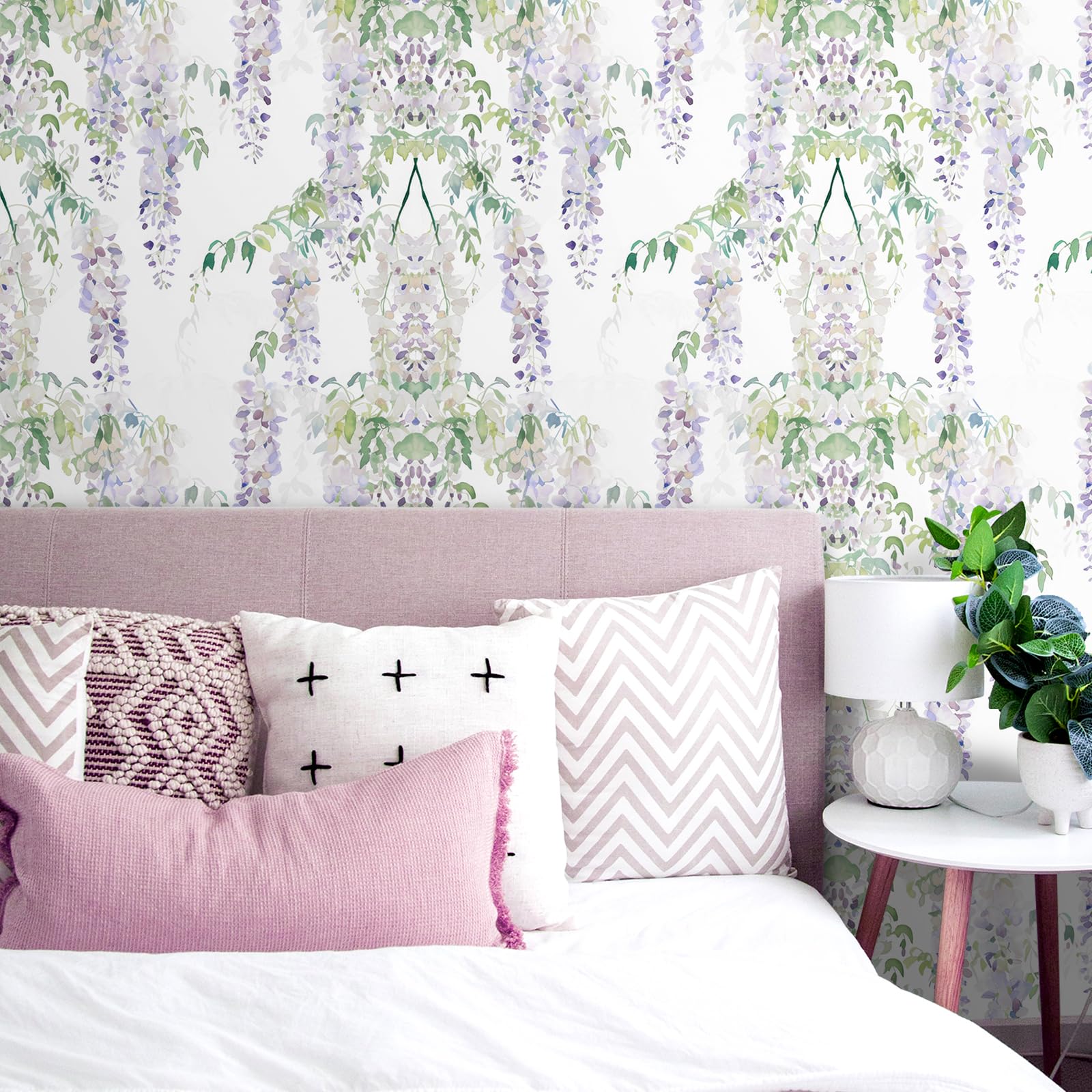 FunStick 44.5CM×9M Papel Pintado Autoadhesivo Pared Dormitorio Papel Adhesivo para Muebles Flores Violeta Lila Vinilo Adhesivo Armario Cocina Impermeable Revestimiento Pared Salon Flores Púrpura Claro