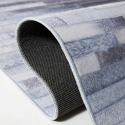 Miniatura 6 de SAFAVIEH Alfombra lavable de piel sintética, 8 x 10 pies, gris claro y gris, antideslizante, patrón estampado moderno, ideal para sala de estar,