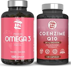 Pack Omega 3 & Coenzyme Q10 - Omega 3 Capsules 2000 mg Based on Fish Oil - Coenzyme Q10 200mg Improves Energy and Cardiovascular Health, Coq10 with Vitamin E (120caps)