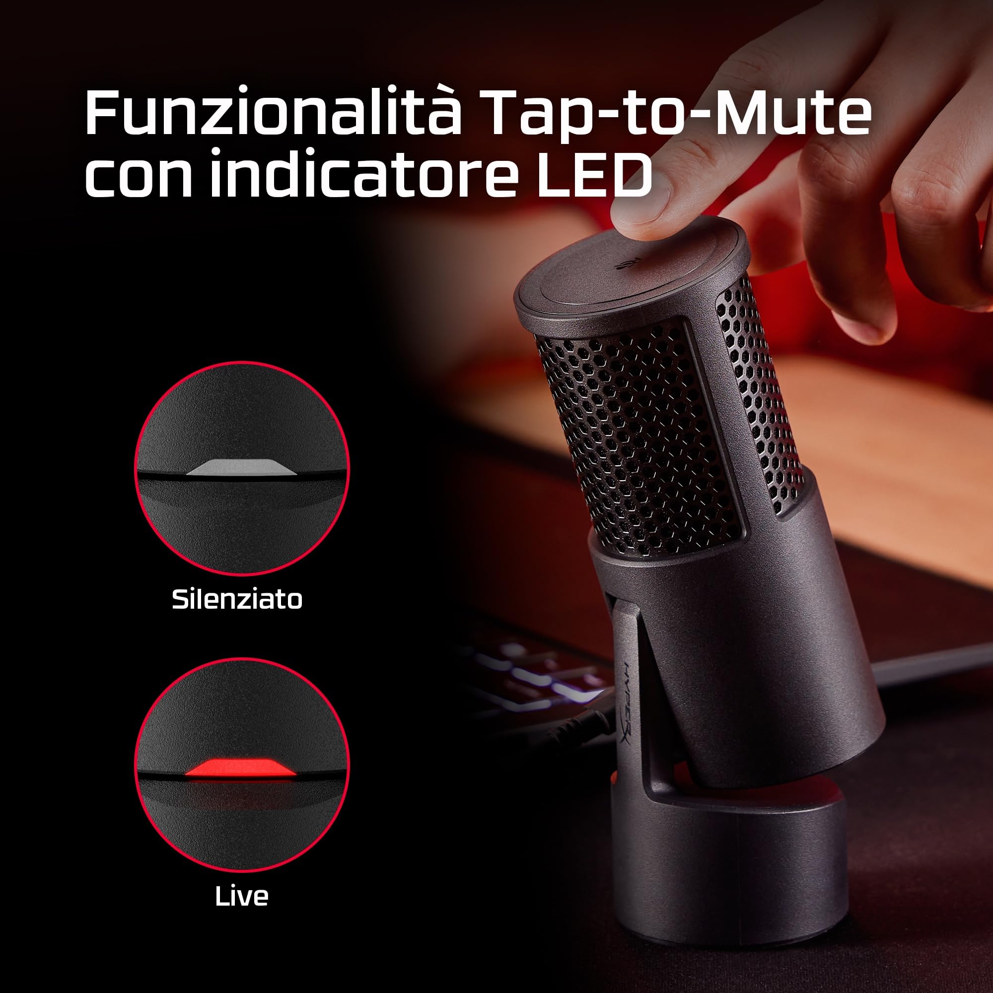 HyperX SoloCast 2, Microfono Usb-C Condensatore per Gaming, Streaming, Podcast, Compatibile Con Pc, Mac e Bracci Filettati, Controllo Con Software Ngenuity, Plug-and-Play, Audio Chiaro, Nero