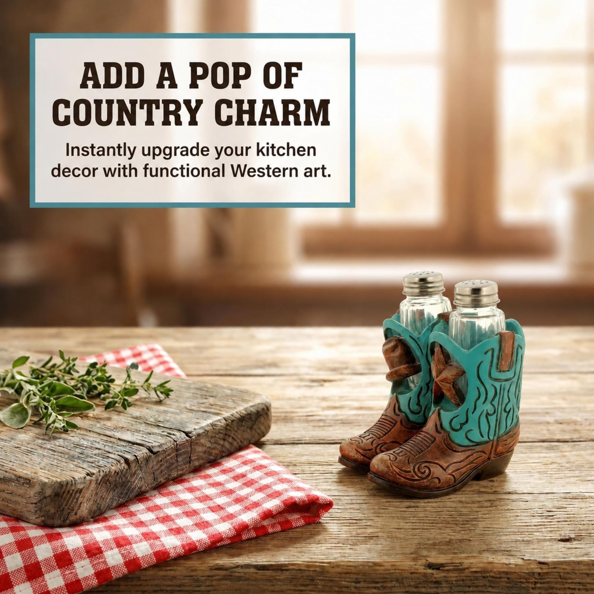 The Bridge Collection Juego de salero y pimentero Western Cowboy Boot – Decoración rústica de mesa de cocina – acento único de granja