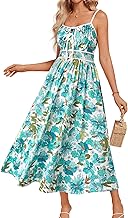 GRACE KARIN Damen Sommer Freizeitkleid A-Linie V-Ausschnitt Kleid langes Blumenkleid Ärmellos Strappy Floral Böhmisch Kleid Spaghetti Strap Flowy Beach Maxikleid Strandkleider Urlaub