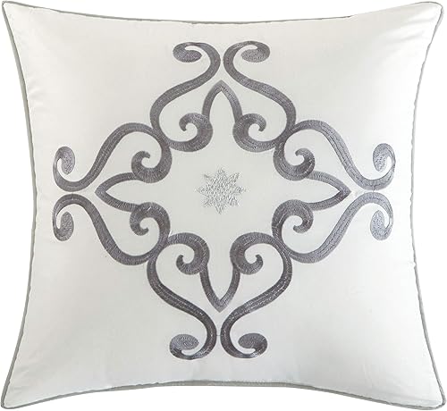 Miniatura 3 de Grand Avenue Juego de edredón blanco tamaño King, juego de cama bordado de 5 piezas, edredón ultra suave, falda de cama, almohadas y fundas,