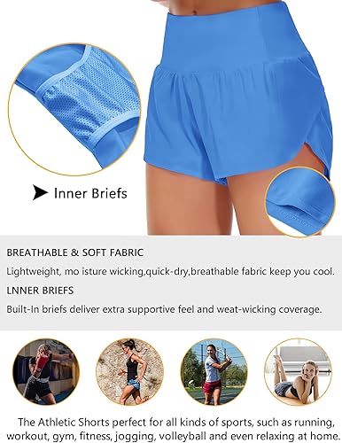 Miniatura 6 de Origiwish - Pantalones cortos de cintura alta para mujer con forro, de secado rápido, deportivos, para entrenamiento, con bolsillos con cremallera