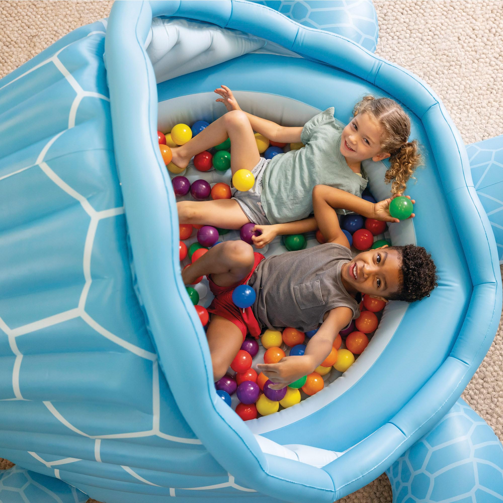 Intex Centre de Jeu Gonflable, Motif Tortue Bleue, 218 x 206 x 97 cm, Capote de Soleil, 100 balles Multicolores, fenêtre Transparente, Patch réparation, piscines pour Enfants (48677)