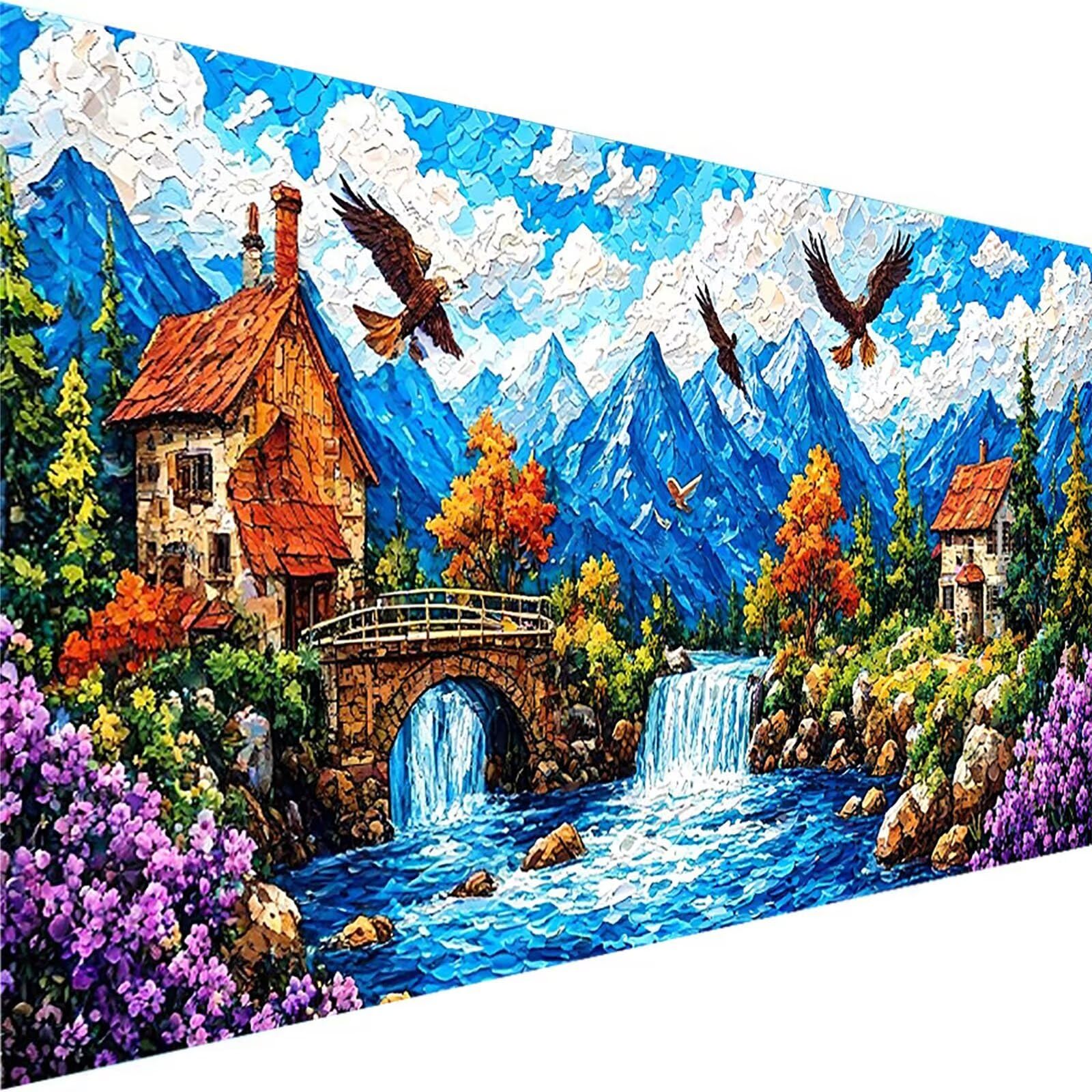 Malen nach Zahlen Kinder Landschaft, Malen Nach Zahlen Erwachsene, Geschenke für Mädchen Junge Bastelset, Malen nach Zahlen Berg | Malen nach Zahlen Ohne Rahmen, (60x120cm) Bastelset Erwachsene 6-Q