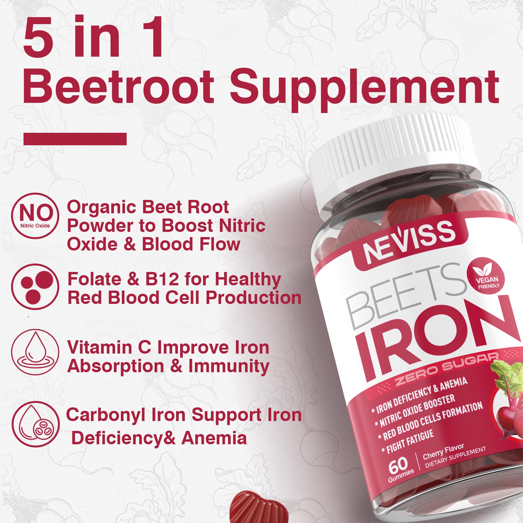 Beet Root Gummies with Iron, Increase Nitric Oxide & Iron Levels, Vegan — Amazon image 3