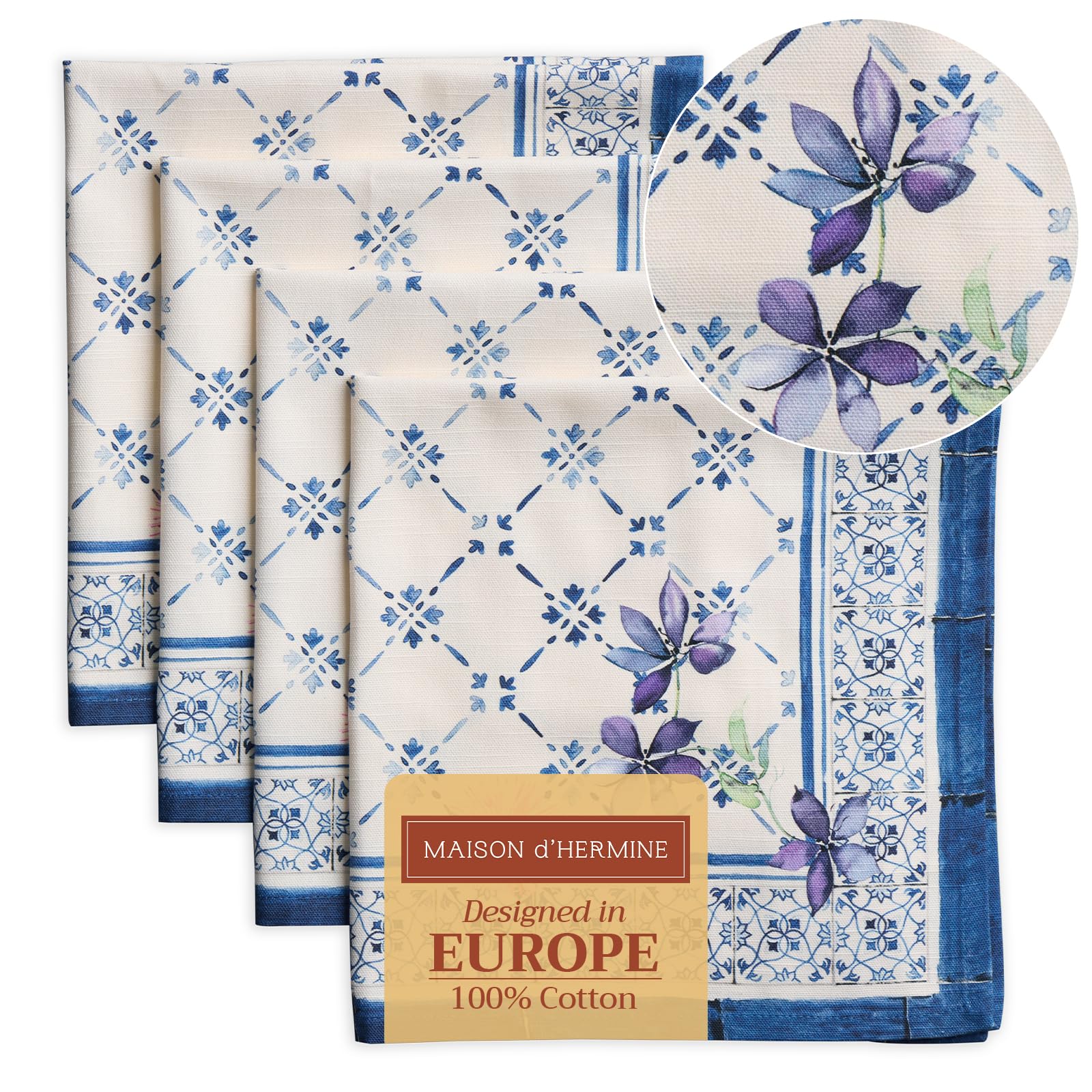 Maison d' Hermine Cloth Napkins Set of 4 100% Cotton Everyday Reusable Square Napkins Cloth Washable Kitchen Dinner Hotel Party Wedding Restaurant Spring Summer (Faience, 45 cm x 45 cm)