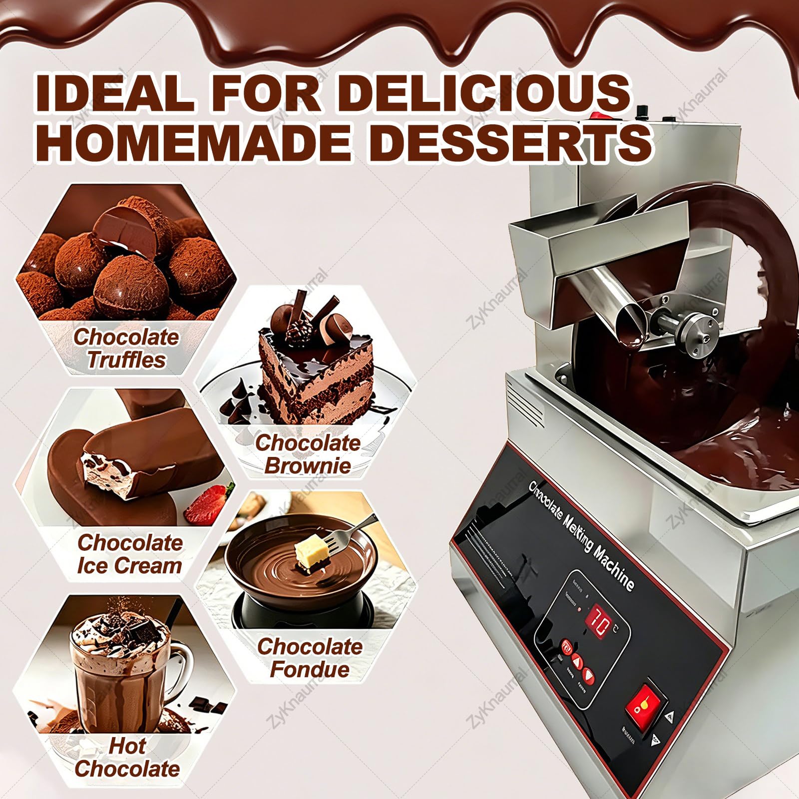Pentola per fondere cioccolata calda da 1000 W con rotella di miscelazione, per immergere torte pop, fragole ricoperte di cioccolato, fonduta, ideale per dessert