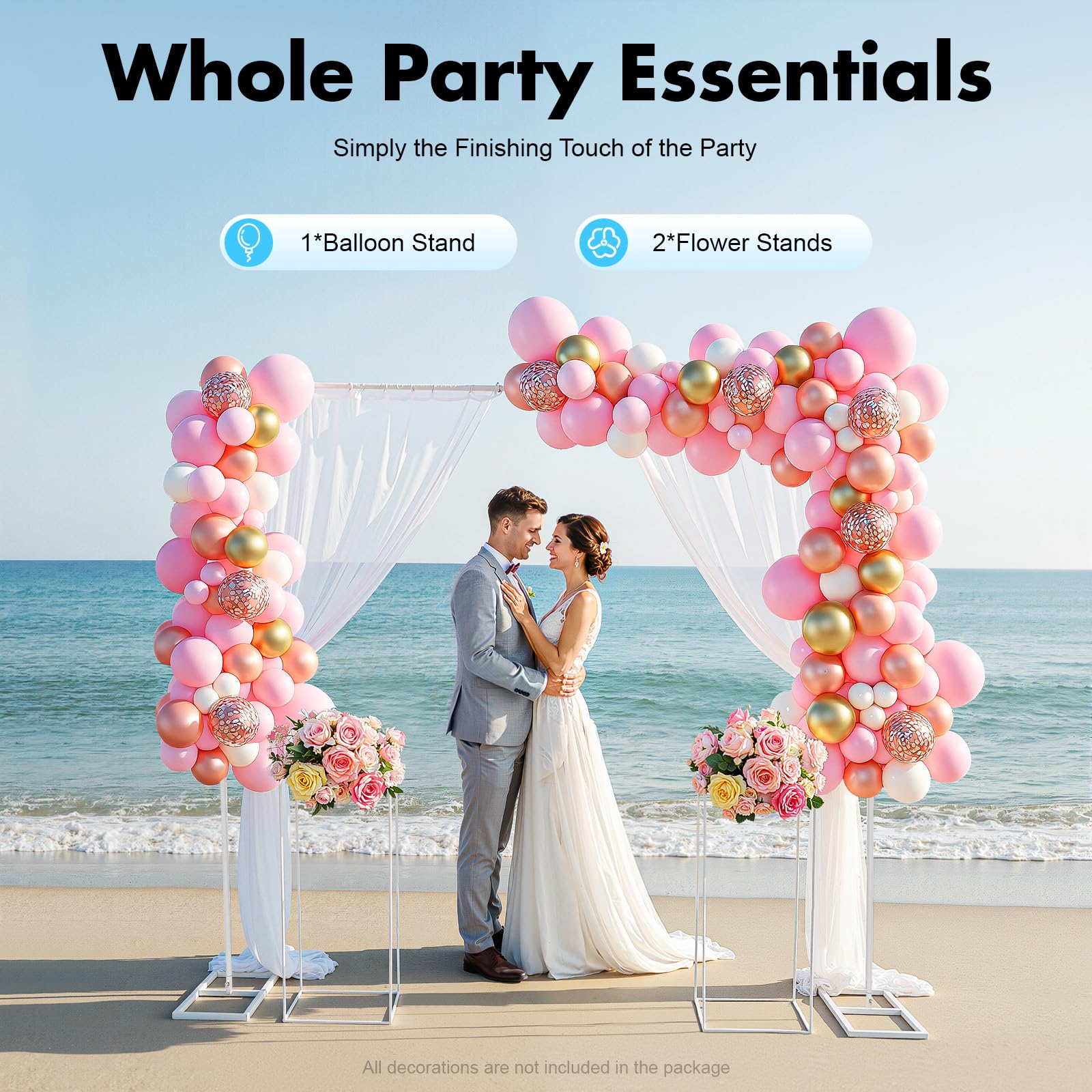 MINRS 2 x 2 m in metallo per matrimoni, anniversari, feste di compleanno, laurea, colore: bianco