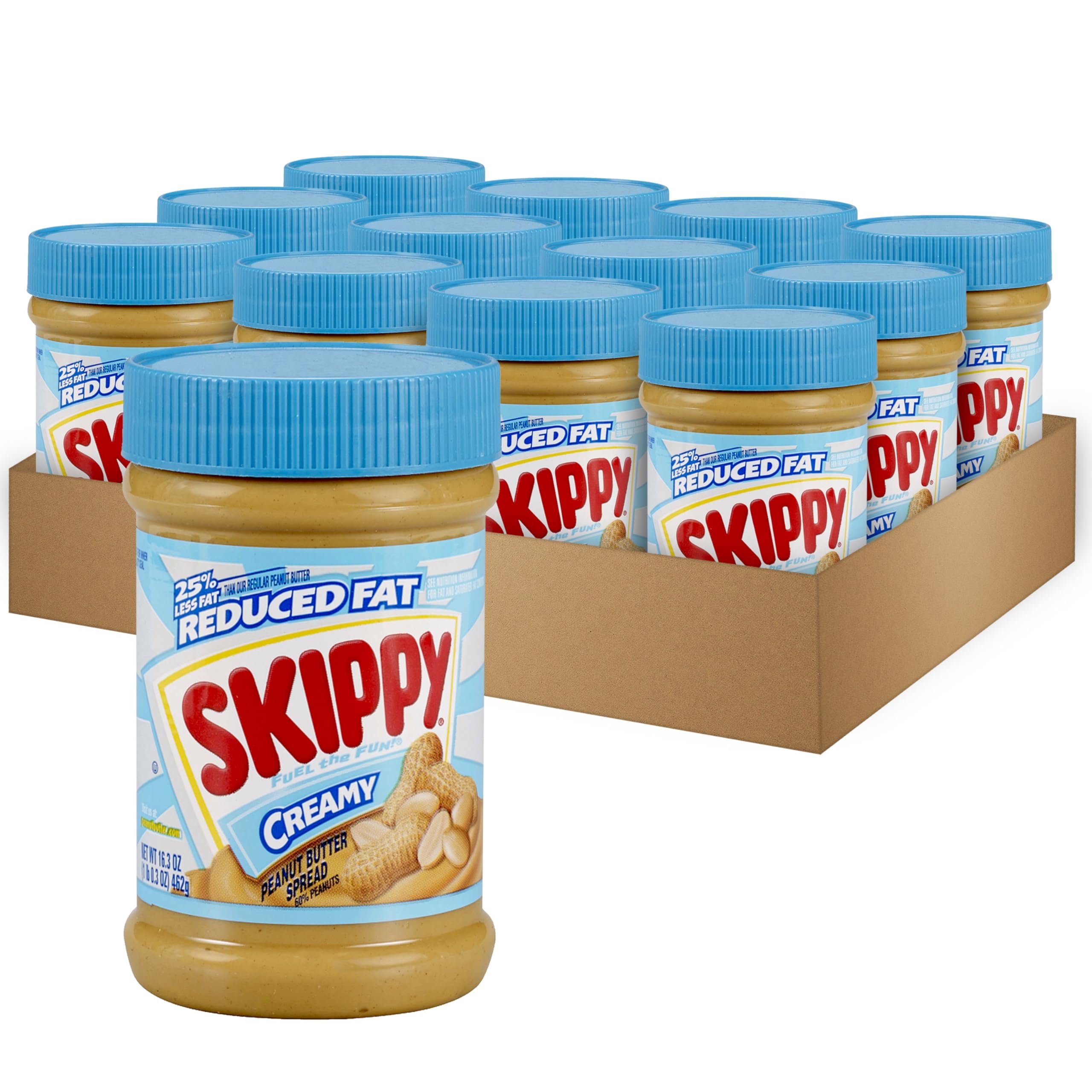 SKIPPY Reduced Fat Creamy Peanut Butter Spread, 16.3 Ounce (Pack of 12)