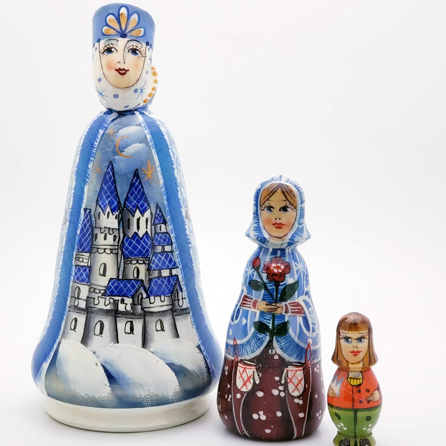 Snow Queen Russian Nesting Doll Set Hand Carved Hand Painted Fairy Tale