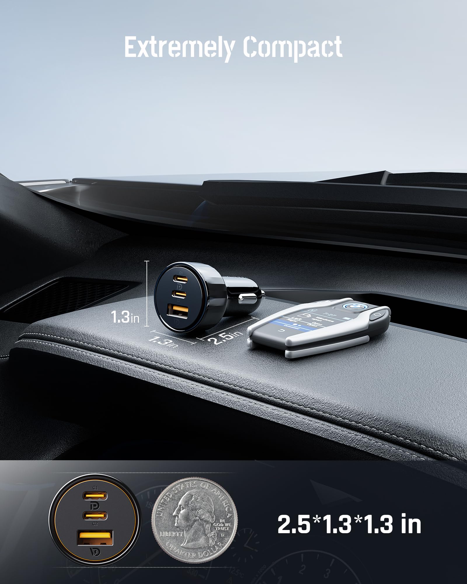 VOLTME Chargeur De Voiture 65W, USB Et 2 USB-C, Allume-Cigare