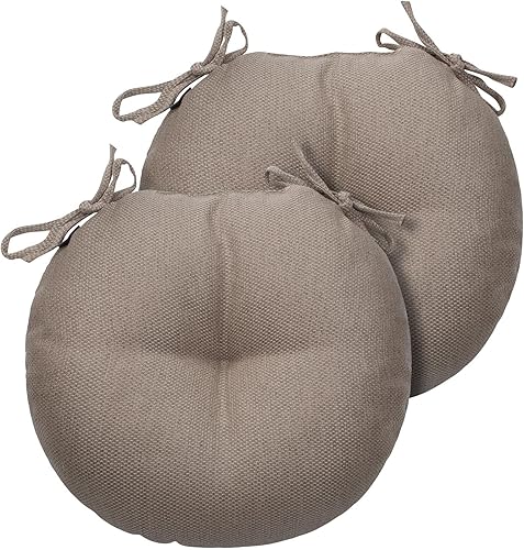 Miniatura 1 de Juego de 2 cojines de asiento redondos de 15 pulgadas con lazos, impermeables, para todo tipo de clima, acolchado de 4 pulgadas de grosor, para