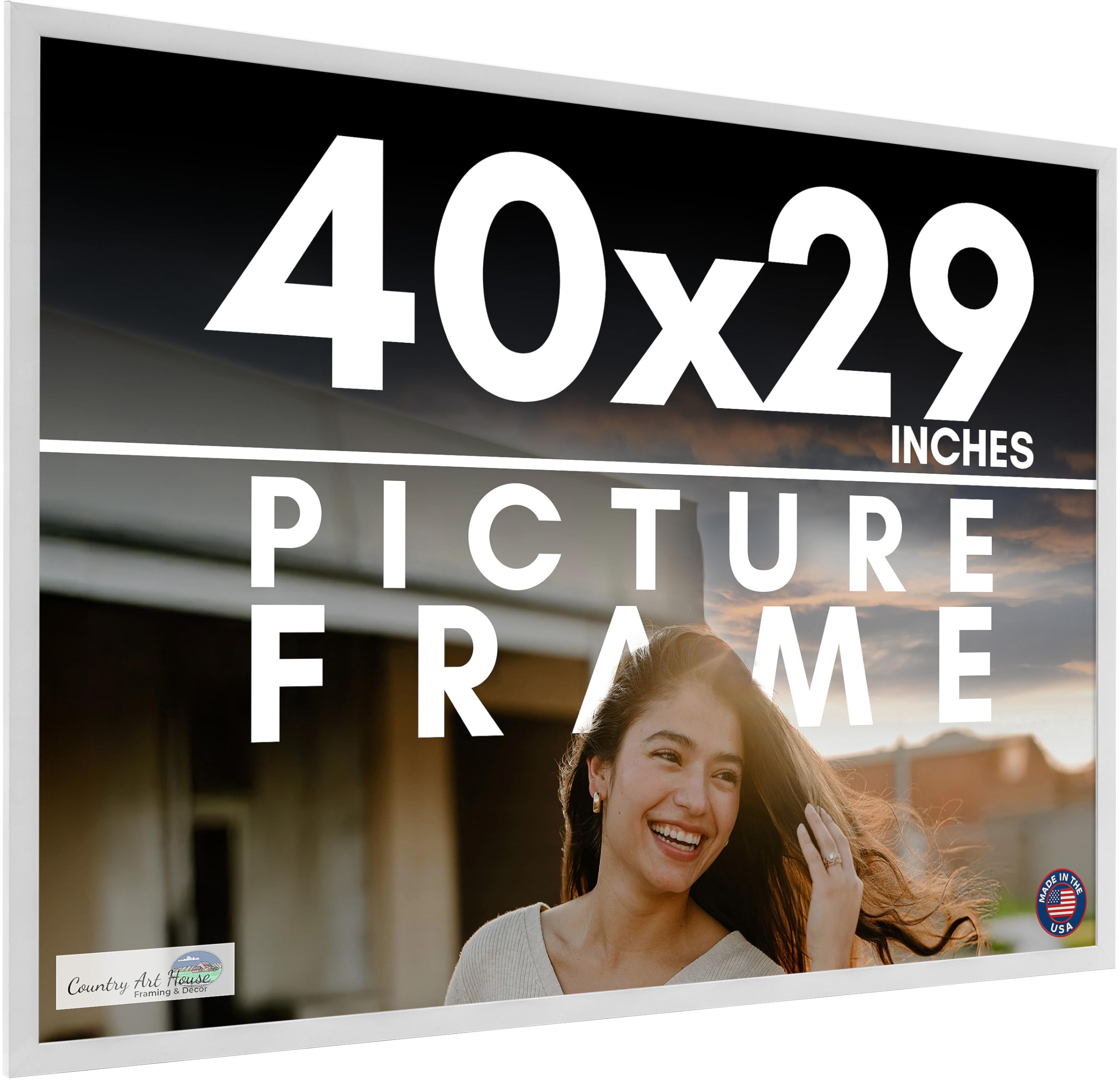 Amazon.com - 40x29 Frame White Solid Wood Picture Frame Includes