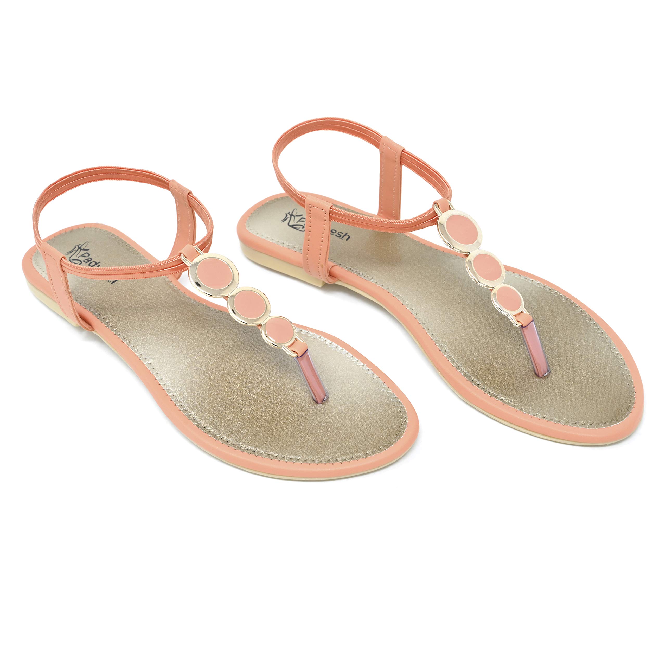 Padvesh Women?s Girls Fashion Synthetic Comfortable Casual Ankle-Strap Open Toe Flats Slipper(Peach, 7) (B08KY9T9LS) Amazon Price History, Amazon Price Tracker