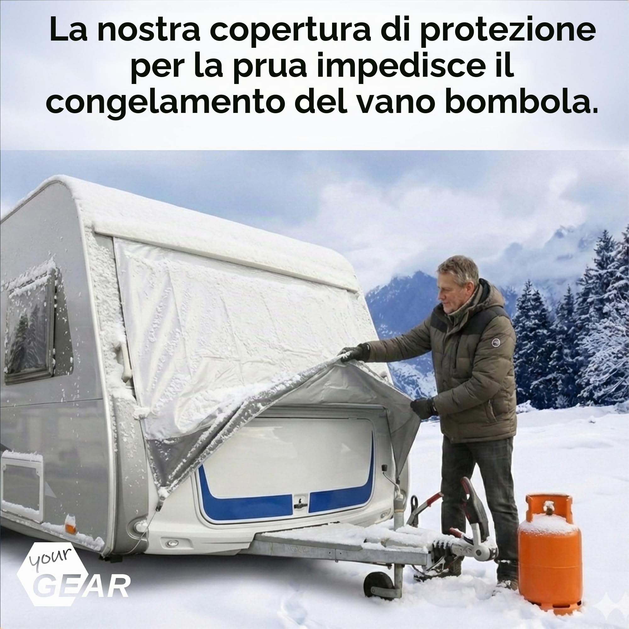 your GEAR Telone protettivo per roulotte, telo protettivo termico per roulotte, telone protettivo anteriore e posteriore (grigio, 165 x 160 cm (larghezza x lunghezza)