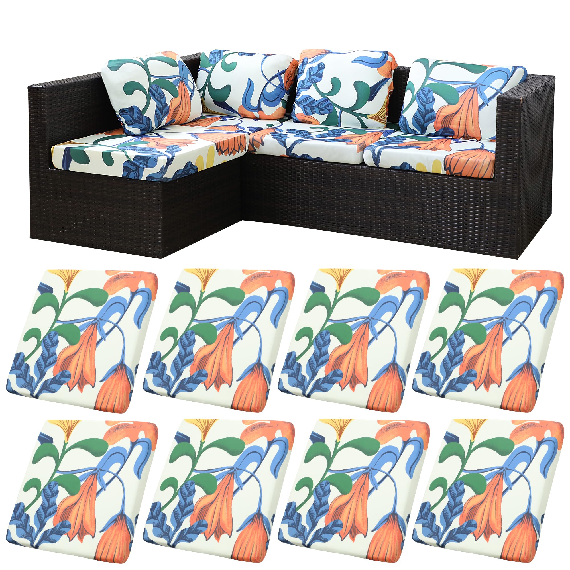 8 Pcs Outdoor Cushion Covers, Patio Sofa Cushion Covers Replacement
