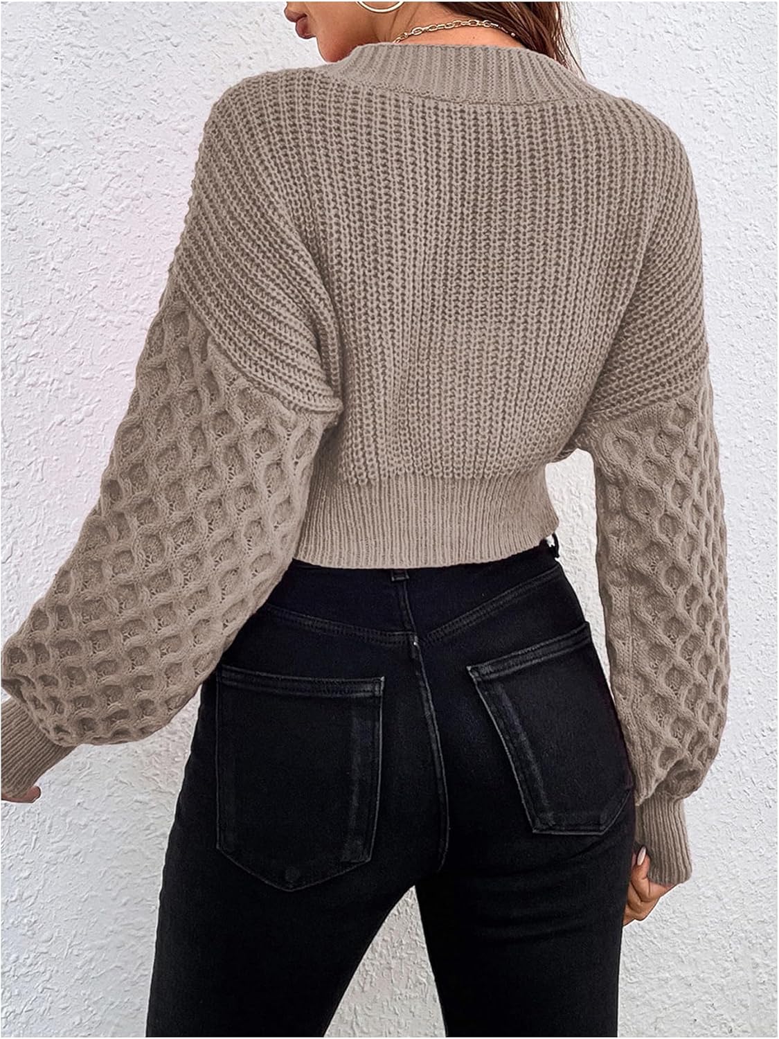 GORGLITTER Women's Long Sleeve Button Up Cropped Cardigan Fall Sweaters Drop Shoulder Knitted Sweater Trendy - Image 2