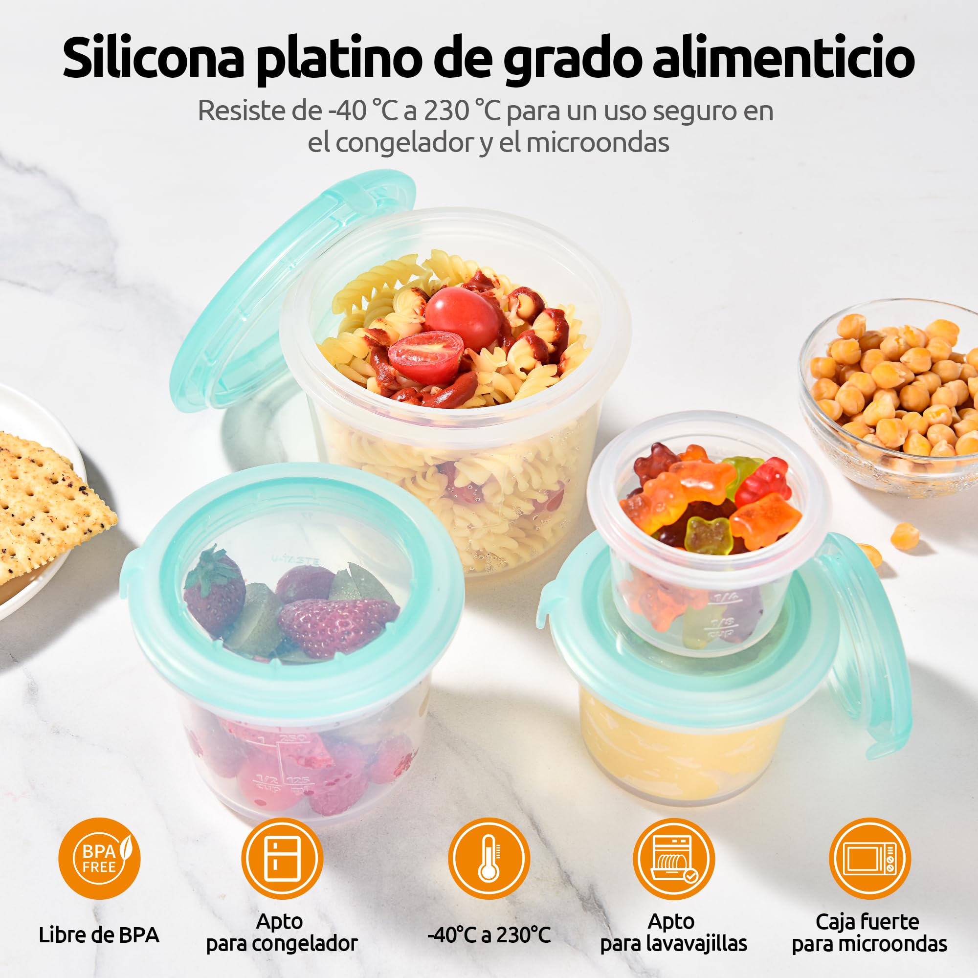 U-Taste Recipientes de Silicona, Alimentos, 60/125/250/500ml