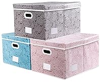 Vista 18 de PRANDOM Cajas de almacenamiento plegables jumbo con tapas, cubos de almacenamiento decorativos de tela, cestas organizadoras con asas de cubierta