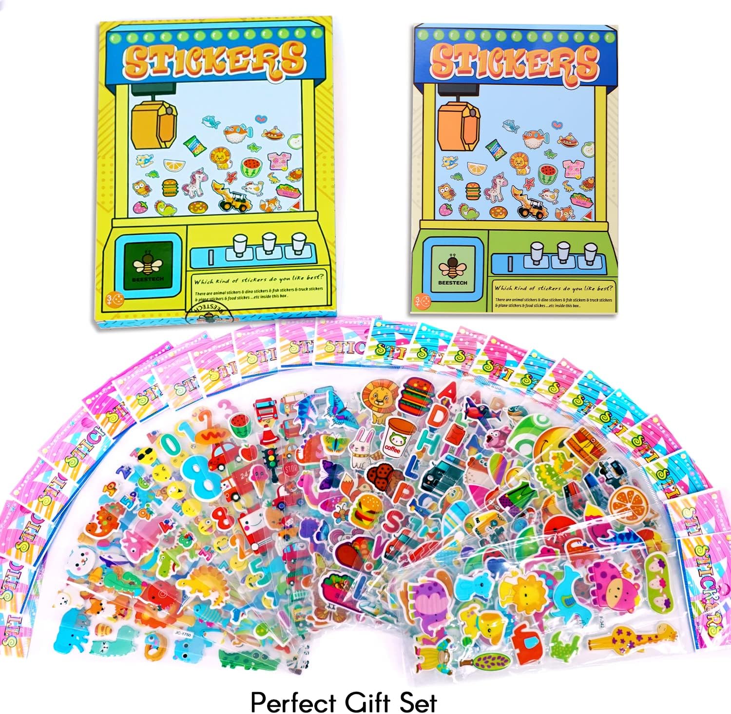 BEESTECH Stickers for Kids 2, 3, 4 Year Olds, Different Themes with Cars, Animals, Trucks, Dinosaur, Sticker Book for Kids 2-4 Included, Stickers for Toddlers, Boys, Girls with Gift Package : Toys & Games