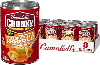 Campbell's Chunky Classic Chicken Noodle Soup, 16.1oz Cans, Case of 8 - Hearty Protein-Packed Meal