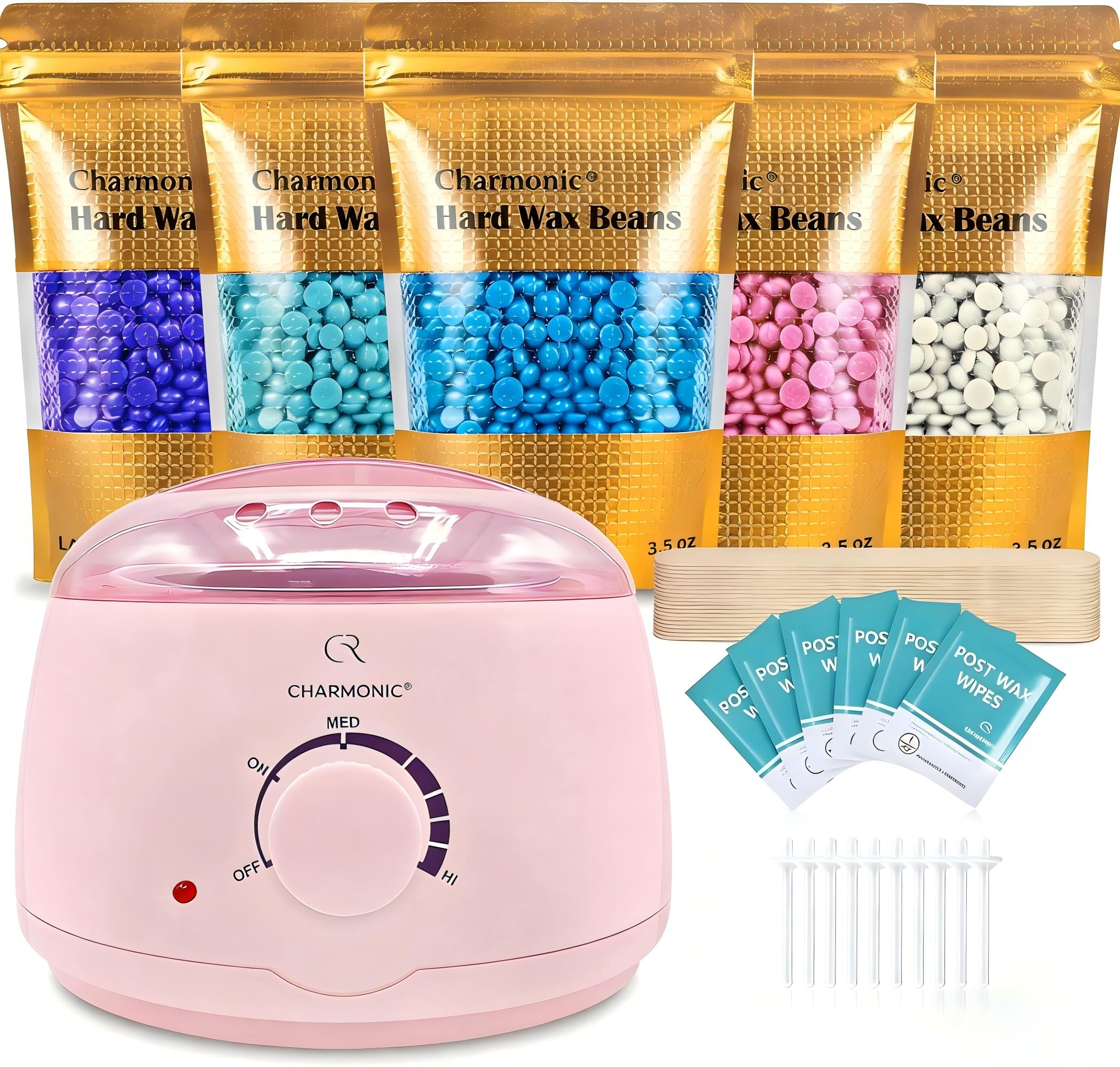 Charmonic Wax Warmer, Wax Melt Warmer for Waxing with 500g Hard Wax Beads for Whole Body Brazilian Bikini Legs Armpit Nose Hair Removal, Hot Wax Machine with All Waxing (Pink)