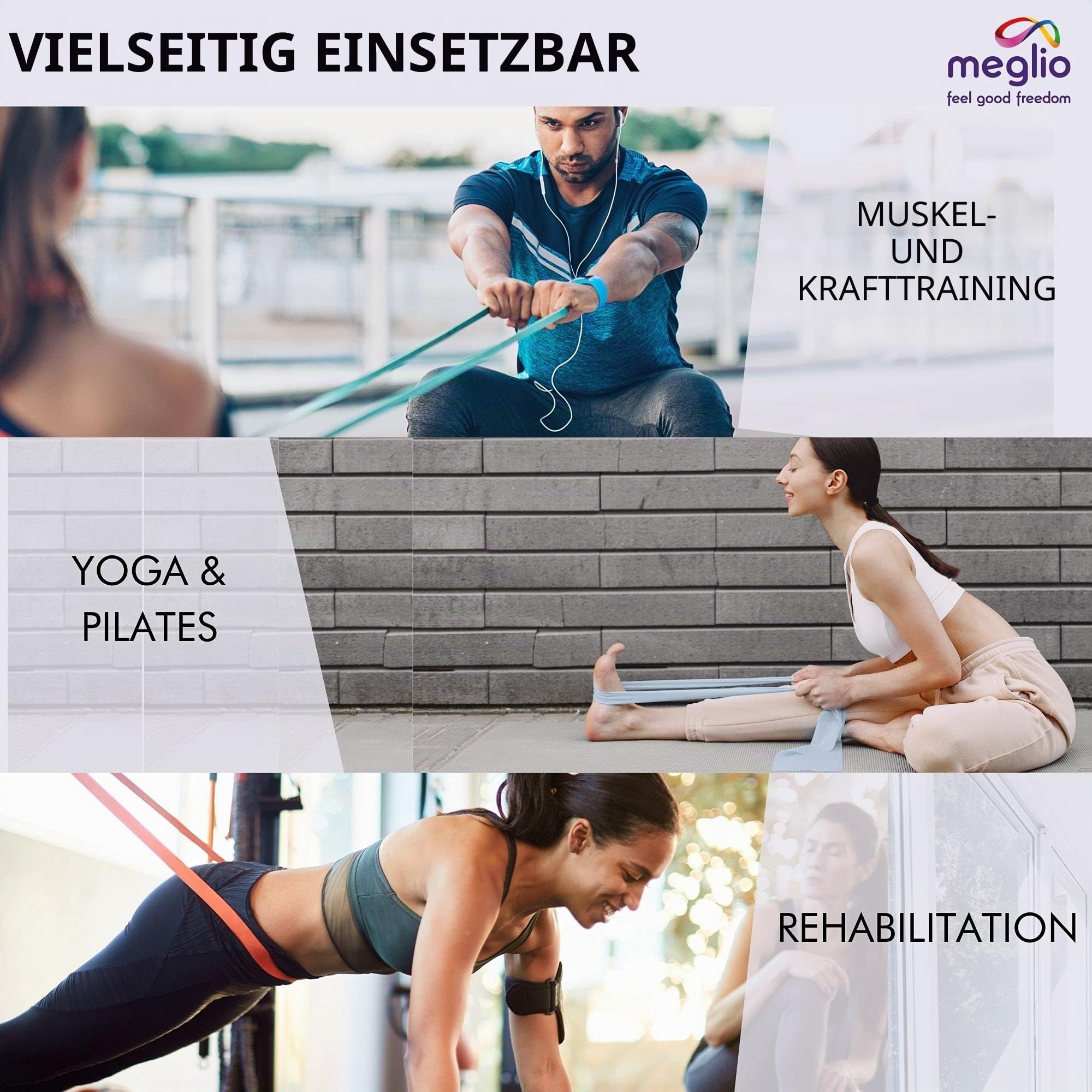 Meglio Widerstandsband Rolle, Latexfreie Widerstandsband-Rolle für Fitnesstraining, Fitnessstudio, Heimtraining, Dehnungen, Krafttraining & Rehabilitation, 5 verschiedenen Stärken