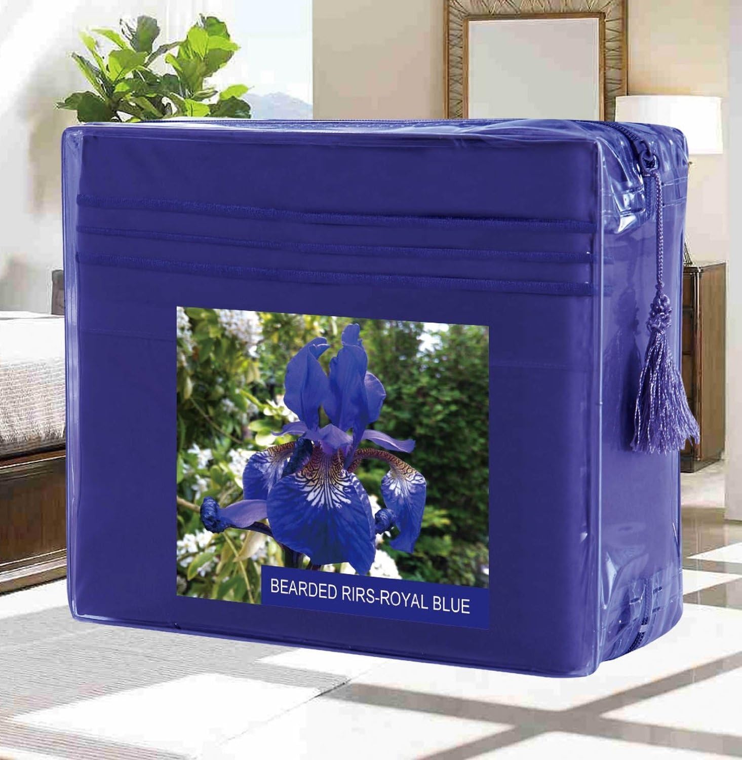 Elegant Comfort Wrinkle-Free 1500 Premier Hotel Quality Deep Pocket, 4-Piece Bed Sheet Set, Queen, Bearded Rirs - Royal Blue