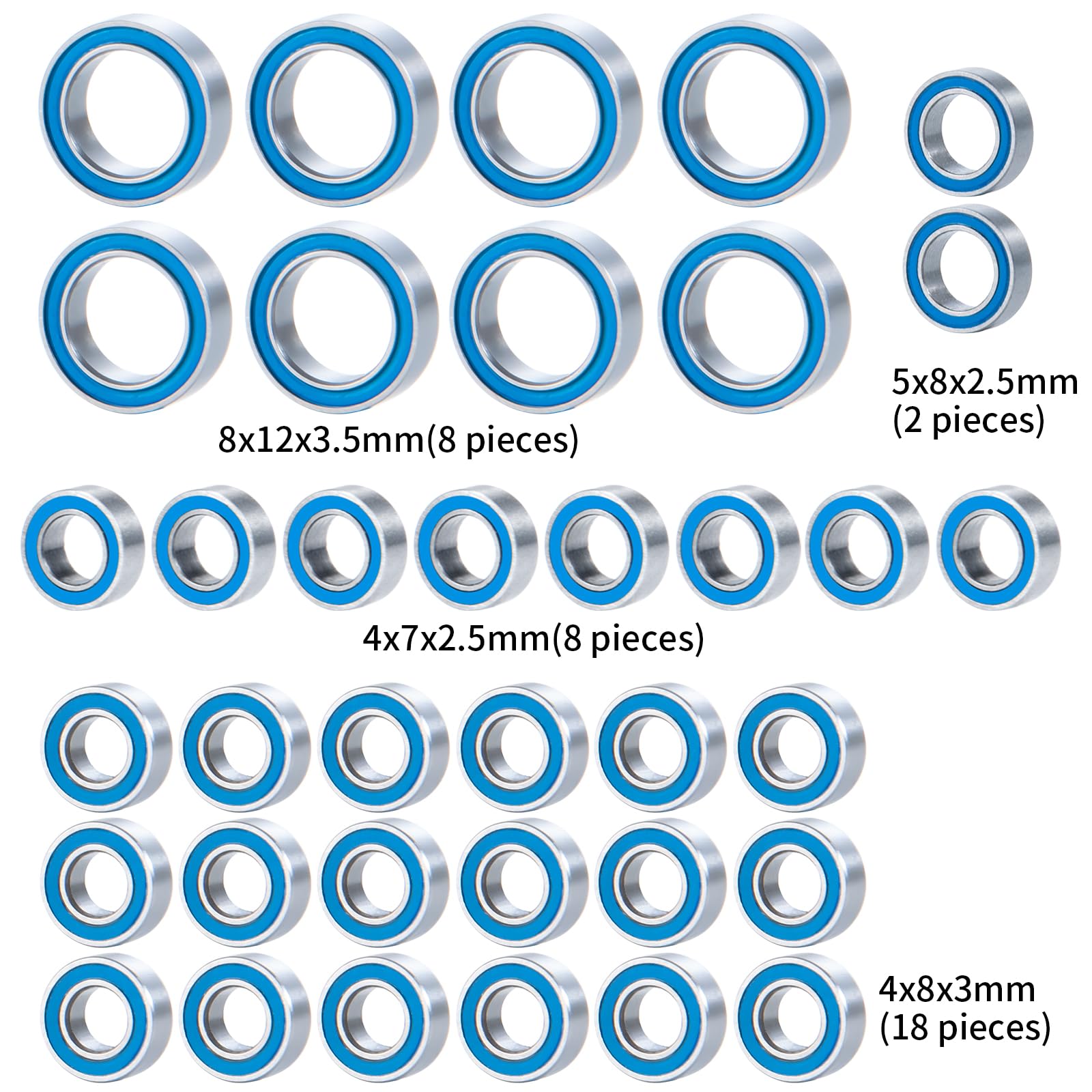 BRKRC 36pcs Steel RC Bearings Sealed Bearing Kit for Tra-xxas 1/16 Mini Slash E-Revo Summit VXL Rally 4WD