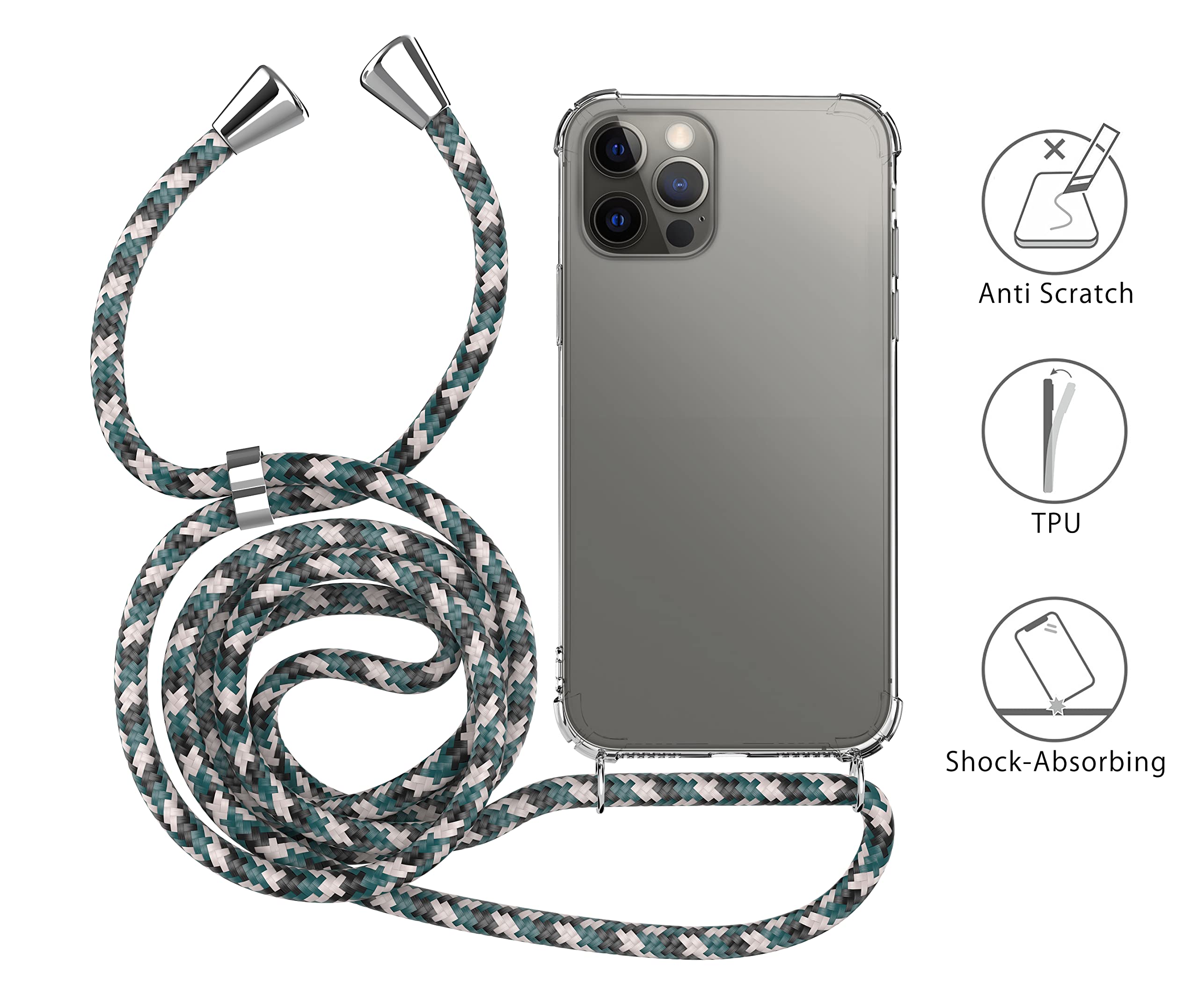 MyGadget Cover per iPhone 14 Pro Max - Custodia con Corda - Case con Cordino Trasparente Antiurto con Laccio | Tracolla - Practical Stylish - Nero MyGadget Cover per iPhone 14 Pro Max - Custodia con Corda - Case con Cordino Trasparente Antiurto con Laccio | Tracolla - Practical Stylish - Nero