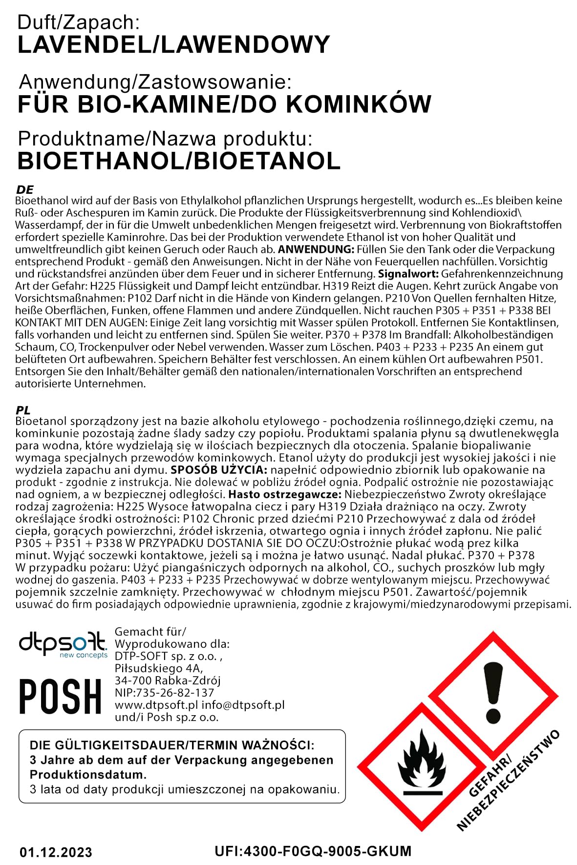 4x5 Liter Bioethanol Premium 100% fürAlkohol für Kamin (LAVENDELDUFT, 20L)