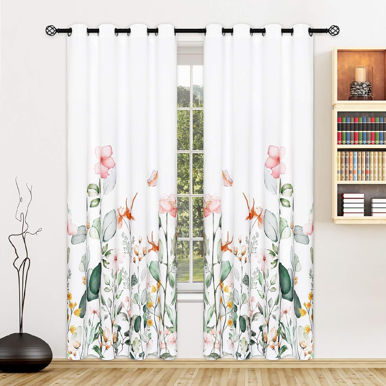 ASPMIZ Floral Curtains, Watercolor Wild Flower Curtain Panel for Spring Summer, Nature Plant Window Drapes with Grommets for Bedroom Living Room Decor, Set of 2 Panels, 52 x 84 Inch Length