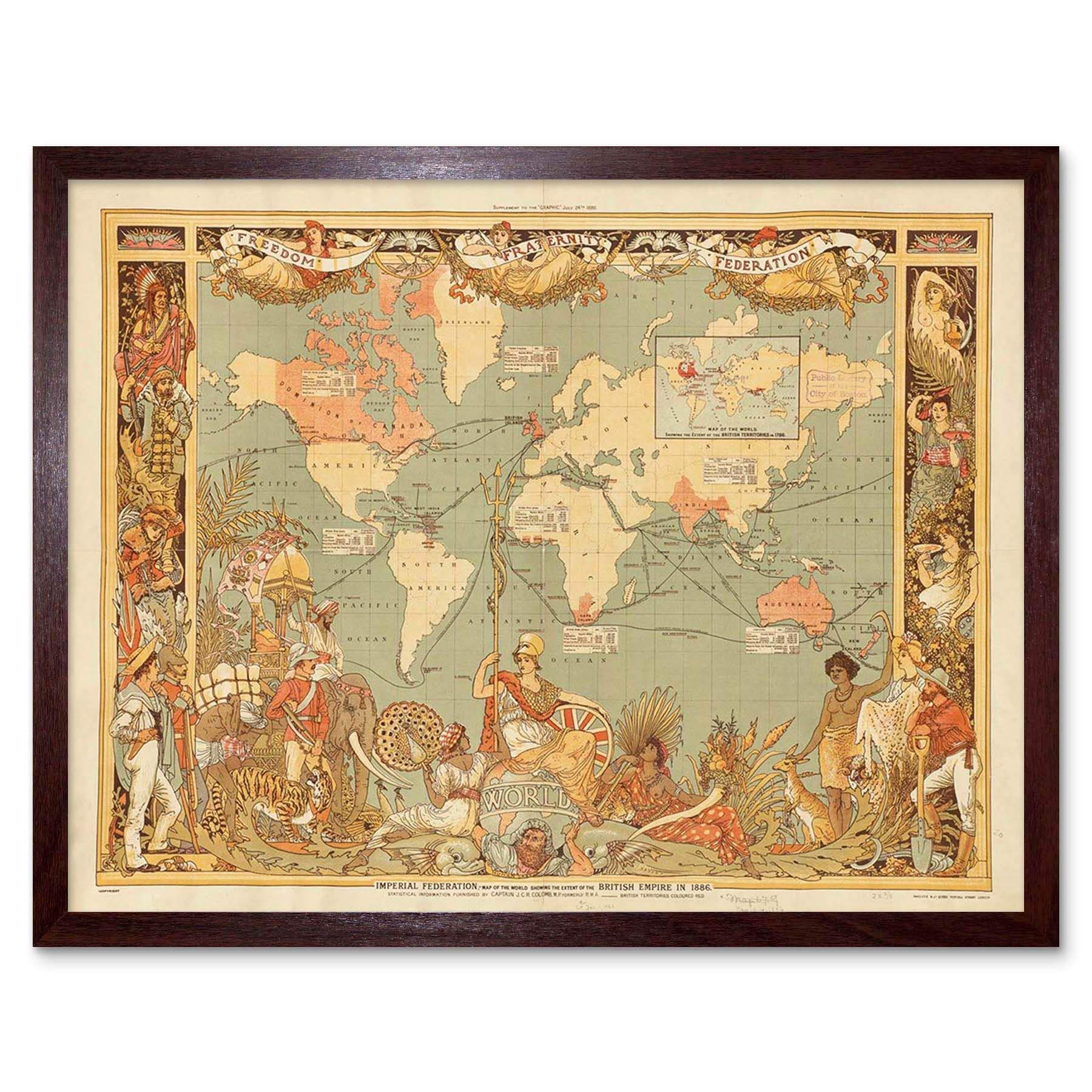 Wee Blue Coo Maps British Empire 1886 Imperial Illustrated People World Art Print Framed Poster Wall Decor 12X16 Inch