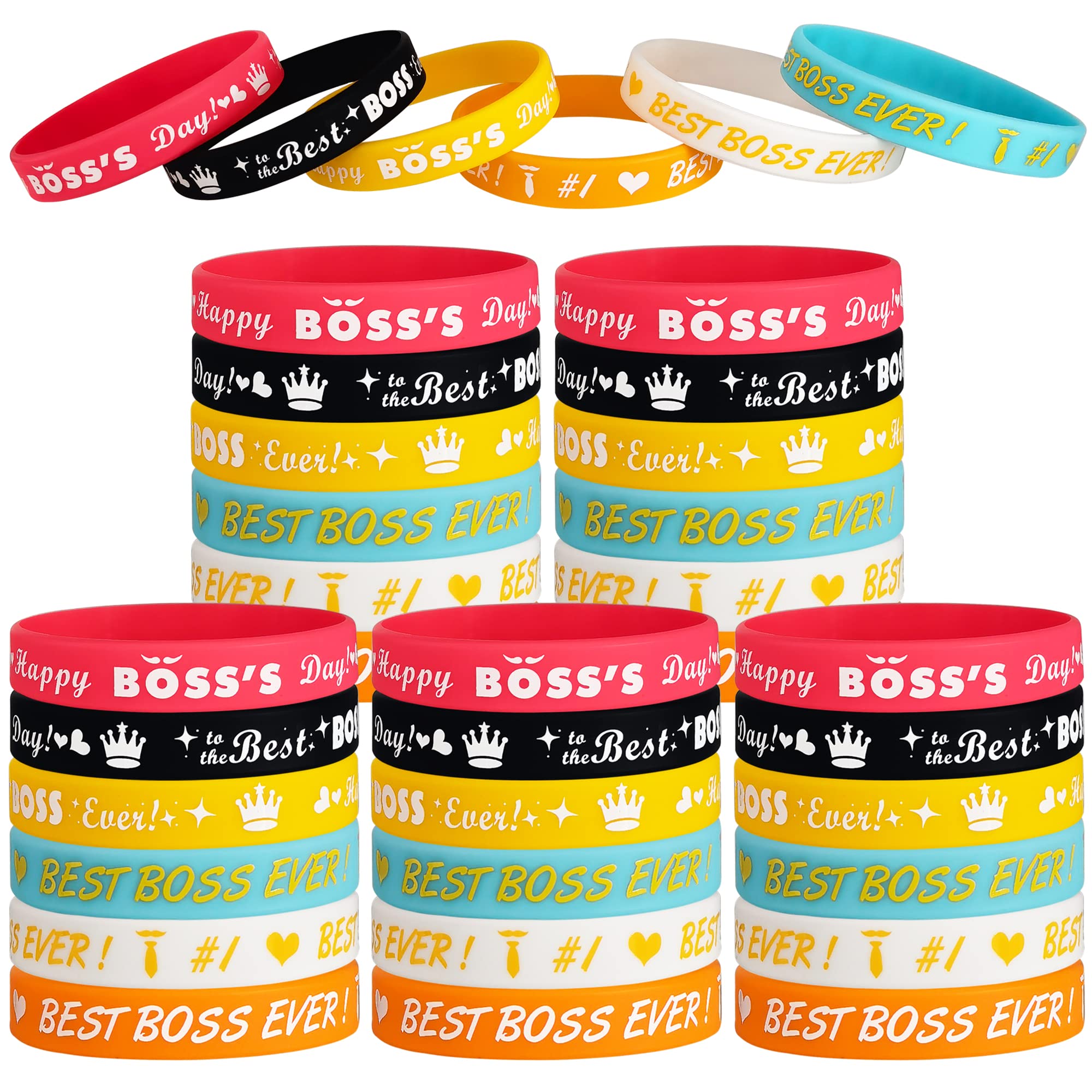 FSHANEE36PCS Happy Boss’s Day Party Supplies Favors Rubber Bracelets, Boss’s Silicone Writbands Best Boss Ever Party Gifts Bag Stuff Goody Bag Favors Silicone Wristbands