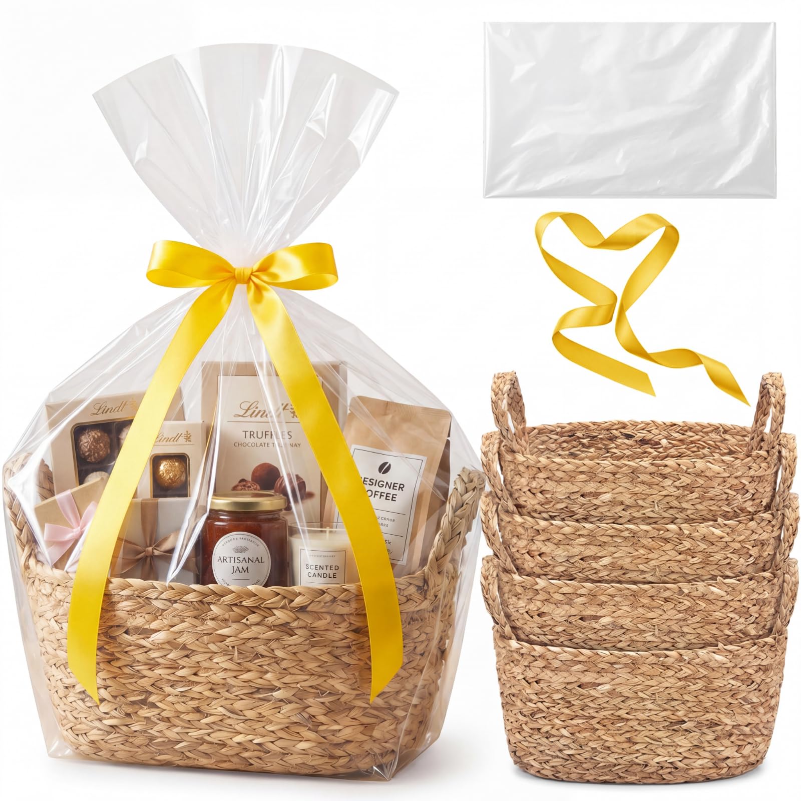 Photo 1 of Colingmill 4 Pack Empty Gift Basket with Gift Bag and Ribbons, 14×10×8” Natural Wicker Basket, Storage Natural Rope Baskets, Decorative Gifts Organizer for Baby Showers, Raffle, Wedding, Birthday