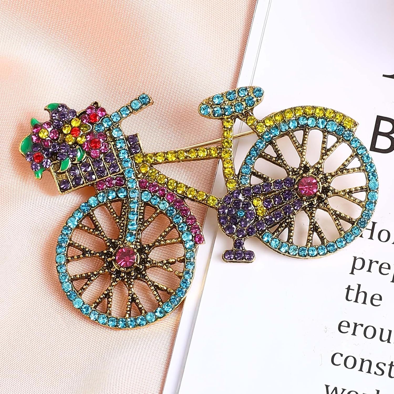 Piriuuo Bicycle Brooch Pin, Vintage Brooch Rhinestone Brooch Elegant Colorful Brooch Pin Classic Decorative Brooch Wedding Fashion Jewelry Accessories for Women Girls