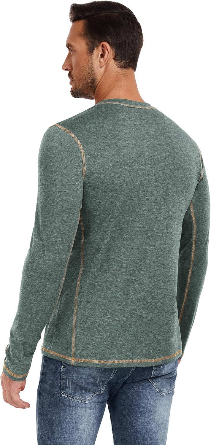 PEGENO Mens Henley Long Sleeve Button T-Shirt Casual Stylish Contrast Stitching Long Sleeve Shirts for Men - Image 3