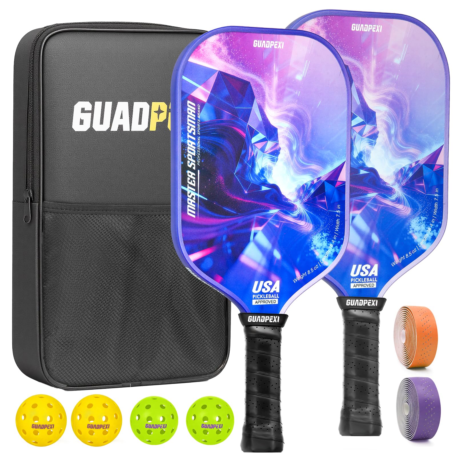 Pickleball Paddles - USAPA Approved Fiberglass Surface, Polypropylene Honeycomb Core - 8.5oz Lightweight Pickleball Paddle with Sweat-Absorbing Cushioned Grip, Cosmic Purple Design