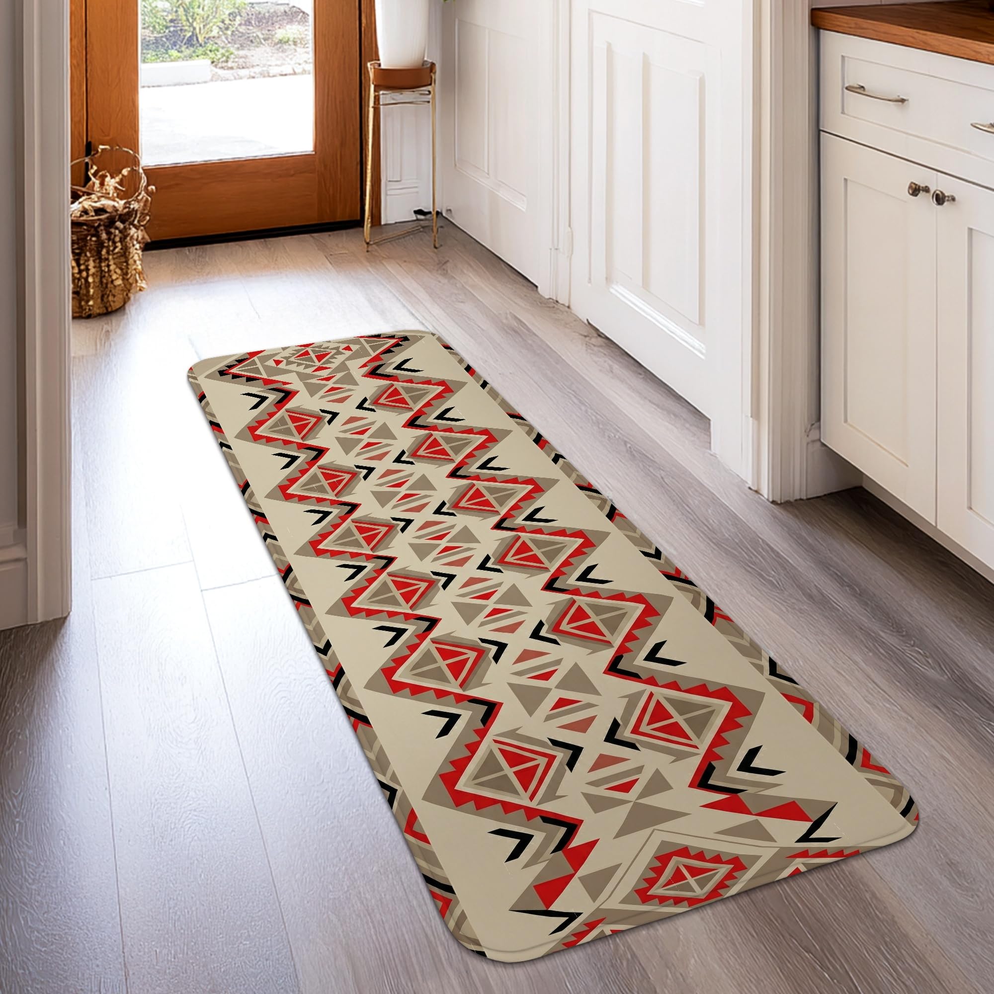 Tapis de couloir moderne triangles zigzag diamants sans rouge tapis éponge poils courts 0,6m