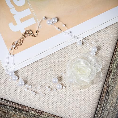 Miniatura 3 de Gargantilla vintage de flores de camelia, collar de perlas de encaje con lazo de flores, collar para novia, boda, fiesta, collares de verano para