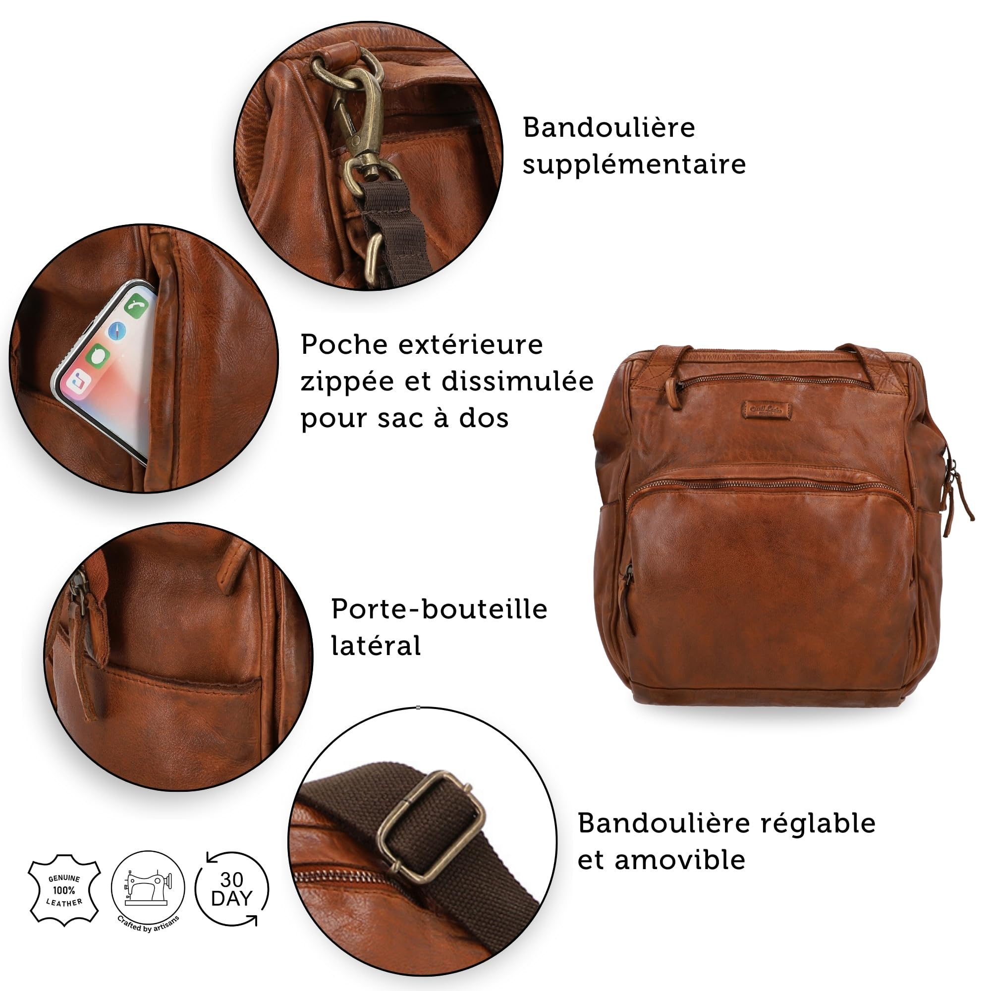 Gusti Leder Sac À Dos À Langer Carina - Sac À Langer Unisexe En Cuir Véritable Avec De Nombreux Compartiments, Porte-Biberon, Sac À Dos Pour Bébé Pour Femmes Et Hommes