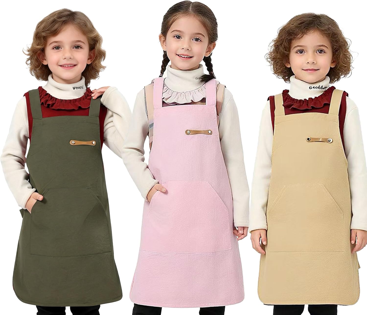 Adjustable Unisex Kids Apron Ages 5-11, Large Pocket, Waterproof Easy Clean, Ideal for Cooking Baking Gardening Art