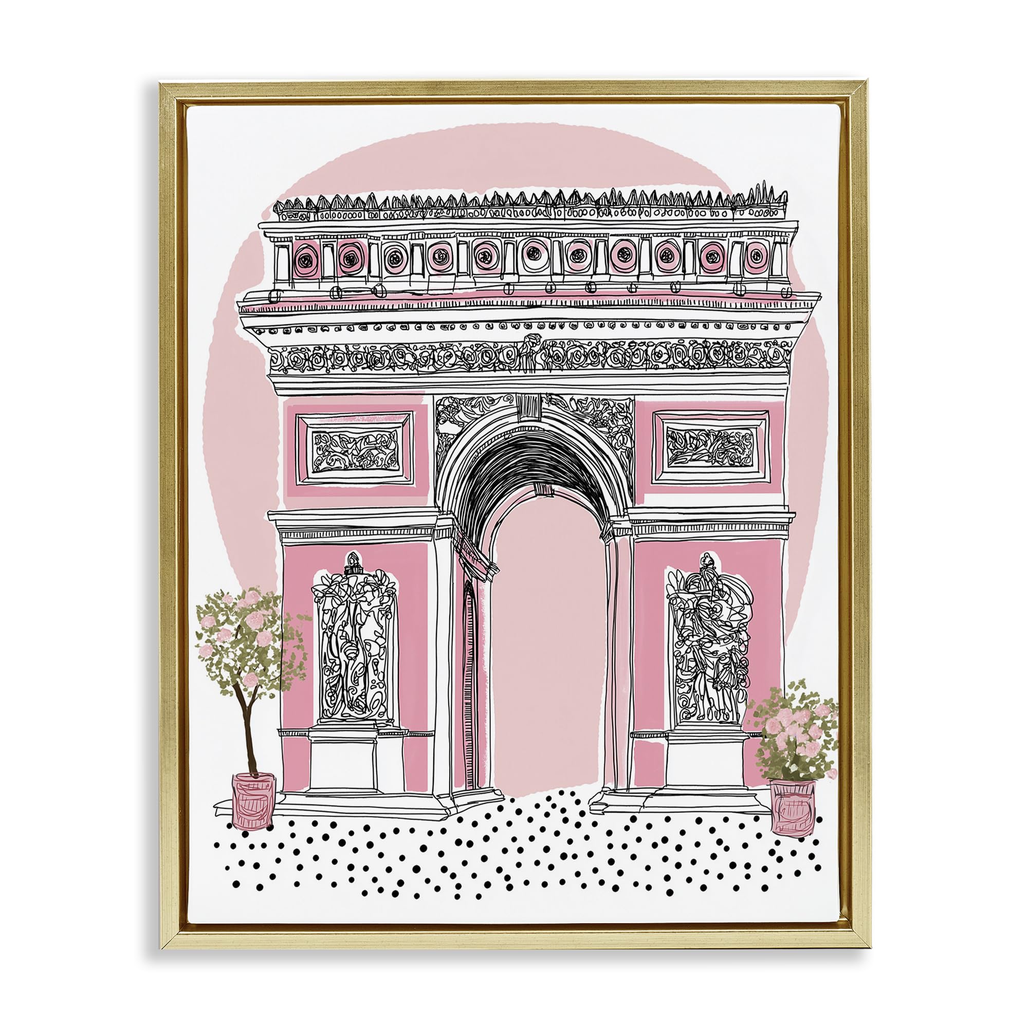 Stupell Industries Metallic Gold (Matte) 'Pink Neoclassical Archway'| Floating Frame Canvas Art