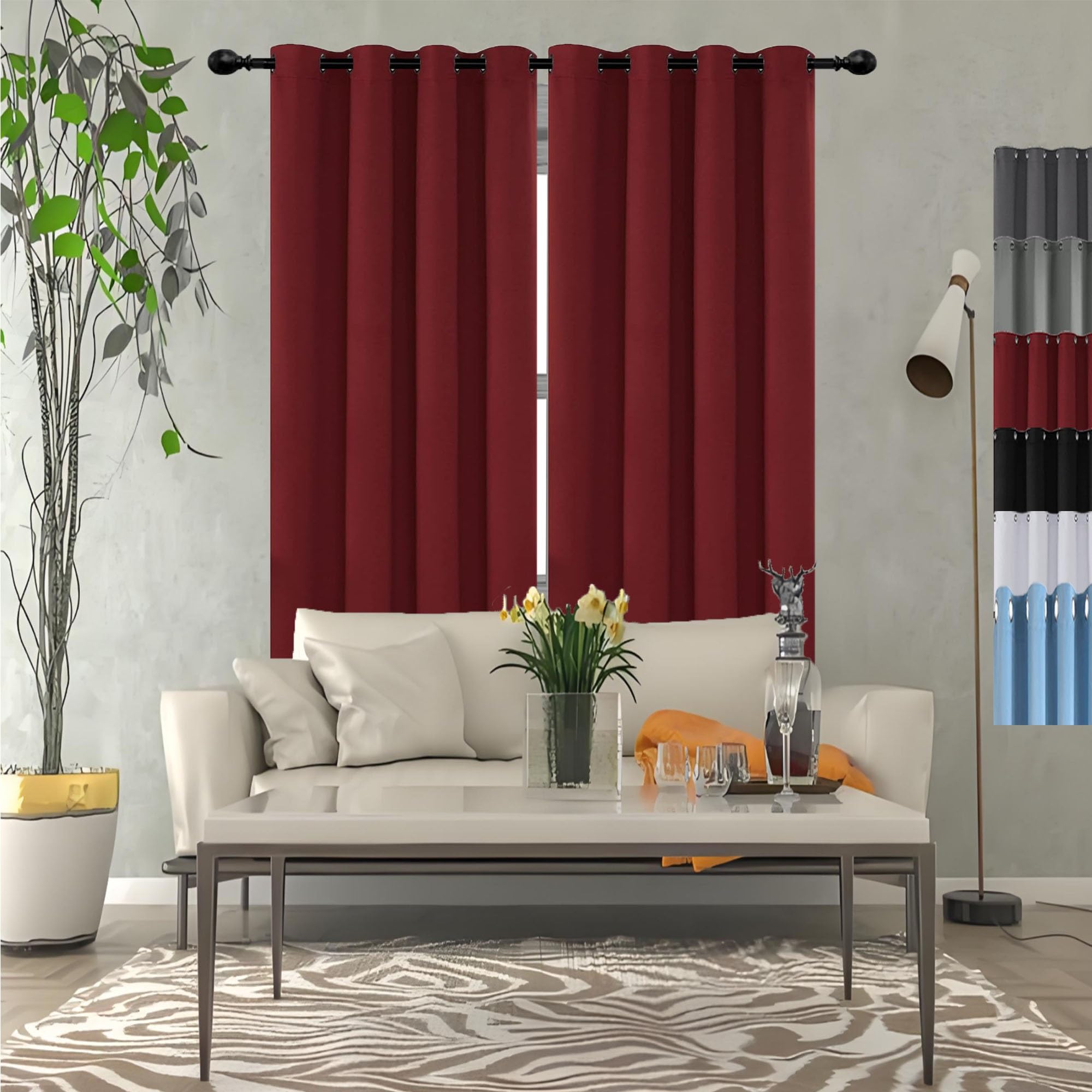 GOUSUN Insulated Blackout Eyelet Curtains 130 x 125 cm Decorative Blackout Curtains Thermal Insulated Eyelet Curtain Thermal Insulated Crushed Velvet Curtains for Bedroom,1 Panels, Red