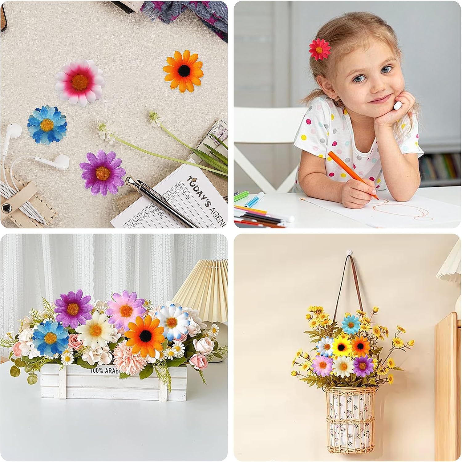 100 PCS Artificial Flower Heads, Small Artificial Flowers Multi-Color Small Fake Flowers Faux Flowers Sunflowers Heads for DIY Wreath Wedding Craft Party Table Decor, 4cm