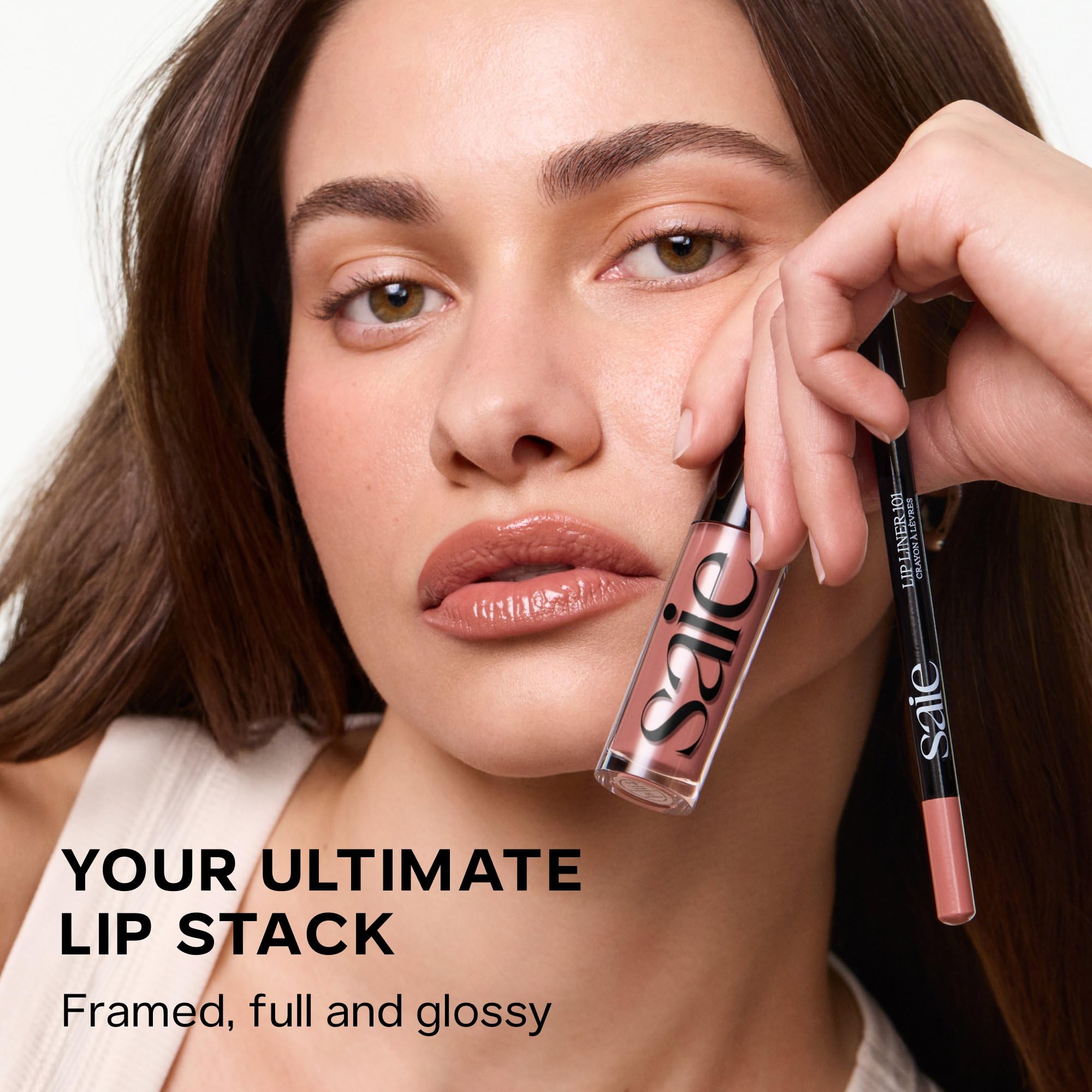 Saie Glossybounce High-Shine Hydrating Lip Gloss Oil - Aceite de labios transparente con color y ácido hialurónico + jojoba