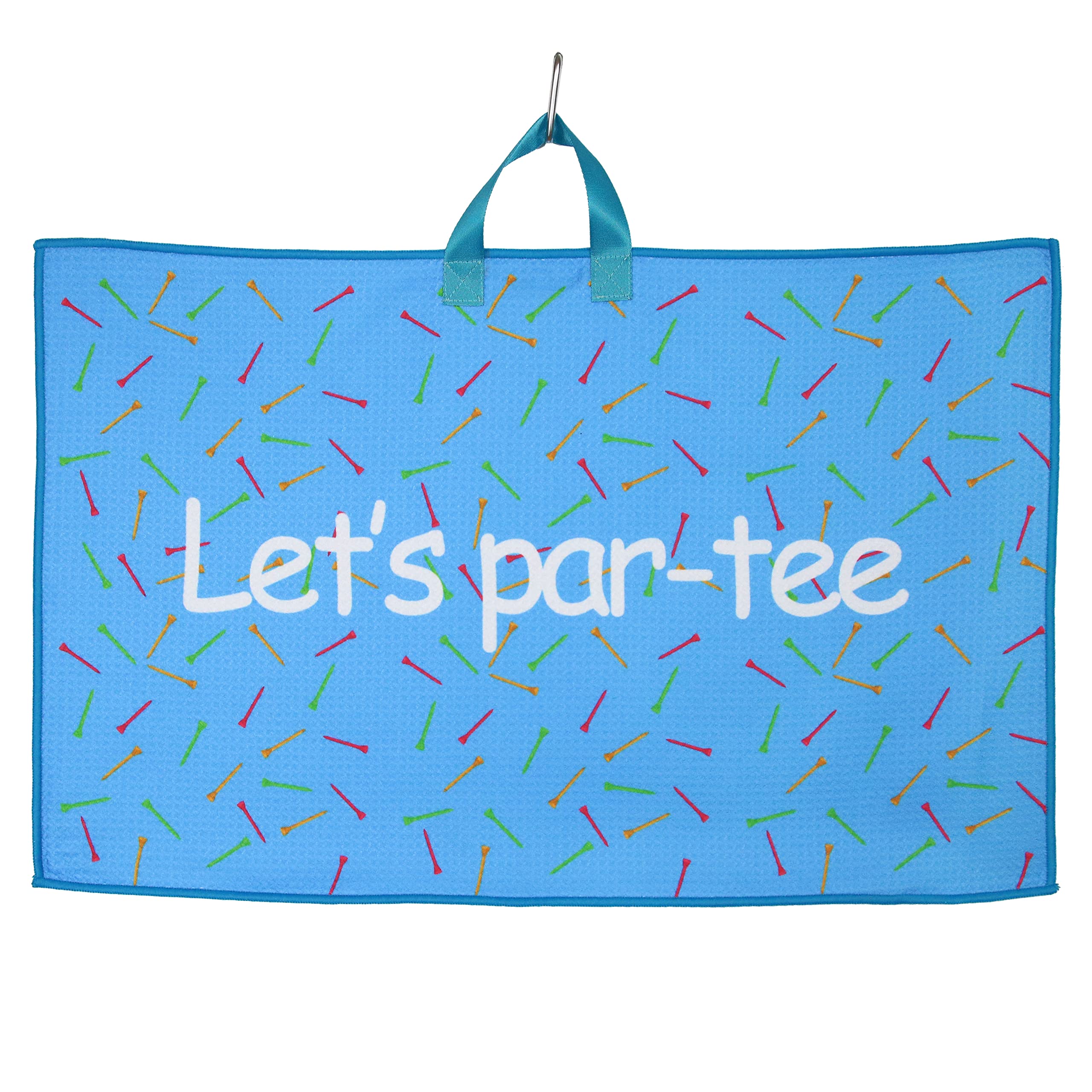 TOPCUSTTOPCUST Cart Golf Towel in Multi Fashion Prints, Golf Towels for Golf Bags for Men and Women Golf Accessories, Microfiber Sports Towel with Carabiner Clip 15 Inch x 24 Inch (Par-tee Blue)