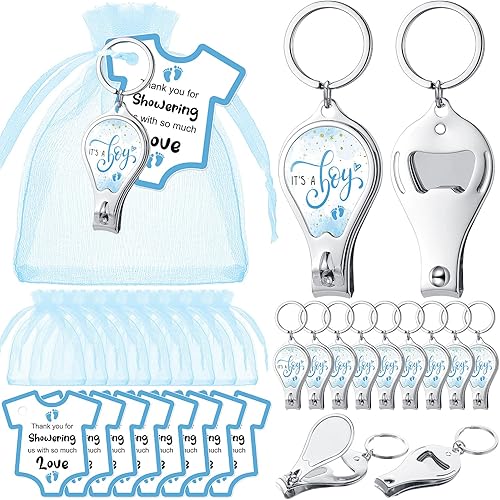 Wesiti Llavero con cortaúñas y abridor de botellas, tarjeta de agradecimiento y bolsa de organza, Azul, Niño
